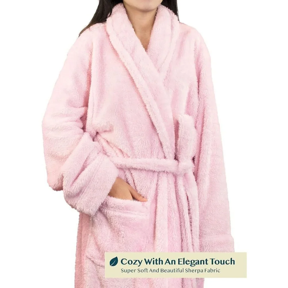 🆕Pavilia Soft Robe Fluffy Women Pink Premium Warm Fleece Sherpa Shaggy Bathrobe